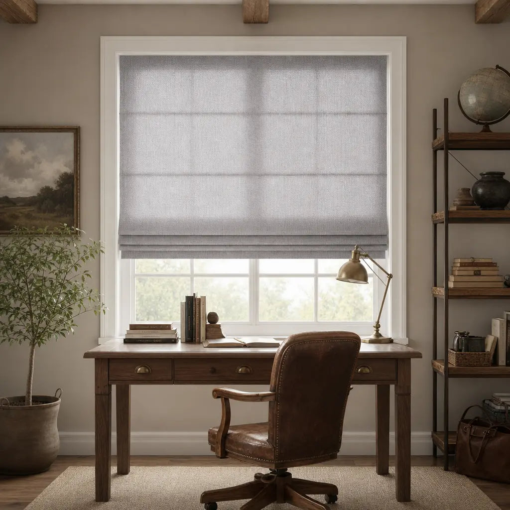 Custom Linen Blend Roman Shades – Semi-Blackout – color 1038-C05