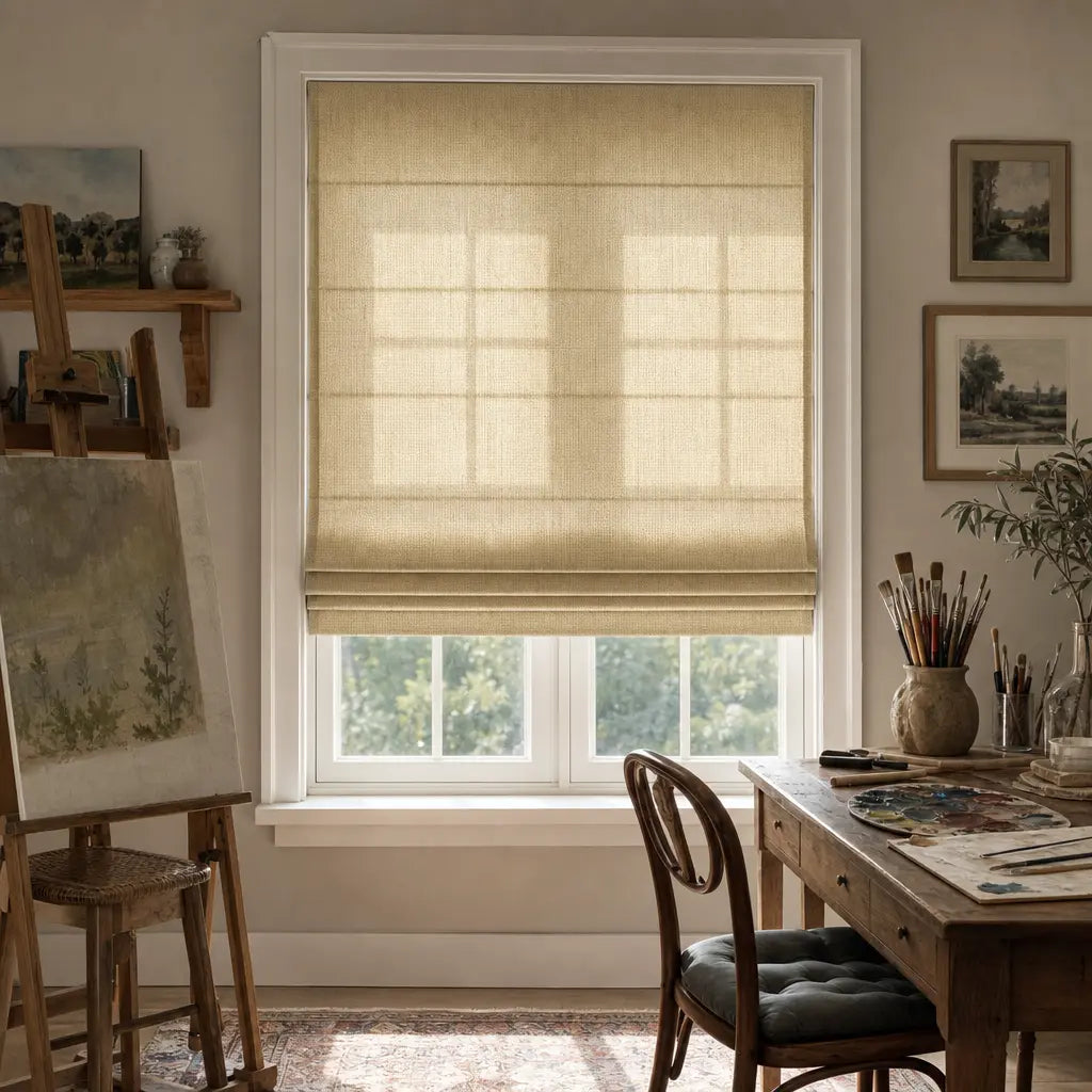 Custom Linen Blend Roman Shades – Semi-Blackout – color 1038-C07