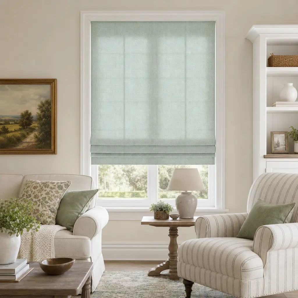 Custom Linen Blend Roman Shades – Semi-Blackout – color 1038-C08