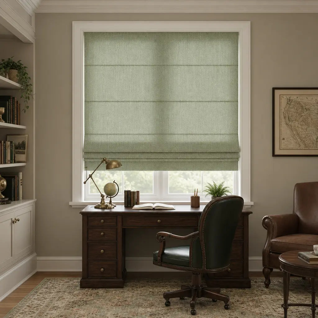 Custom Linen Blend Roman Shades – Semi-Blackout – color 1038-C10