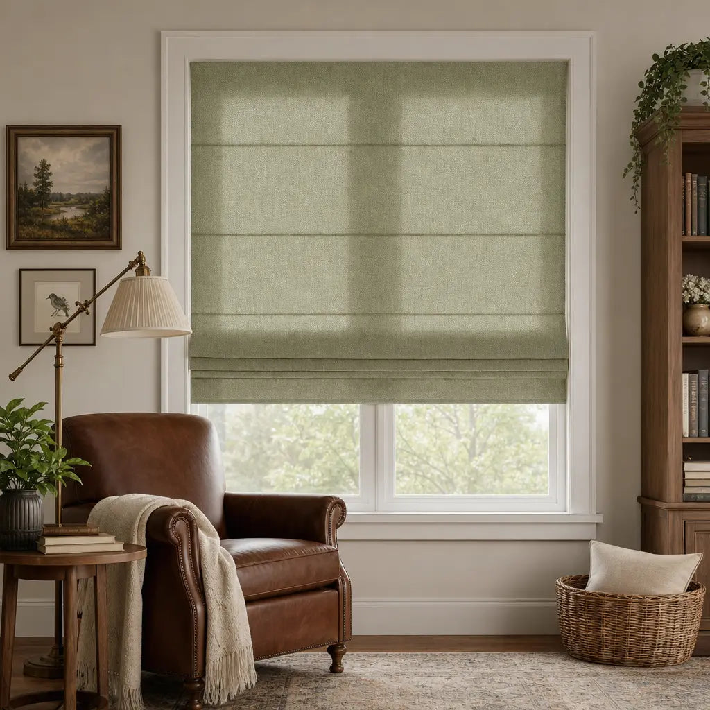 Custom Linen Blend Roman Shades – Semi-Blackout – color 1038-C11