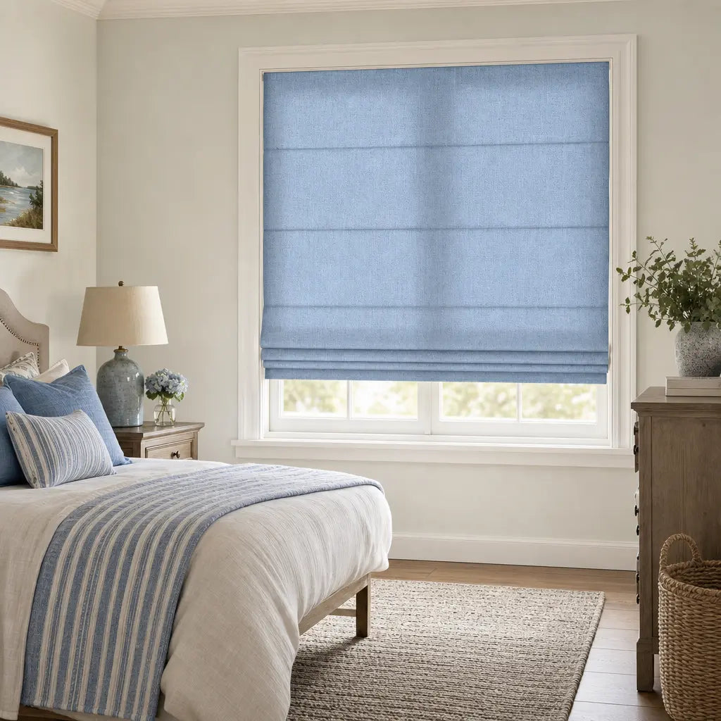 Custom Linen Blend Roman Shades – Semi-Blackout – color 1038-C12