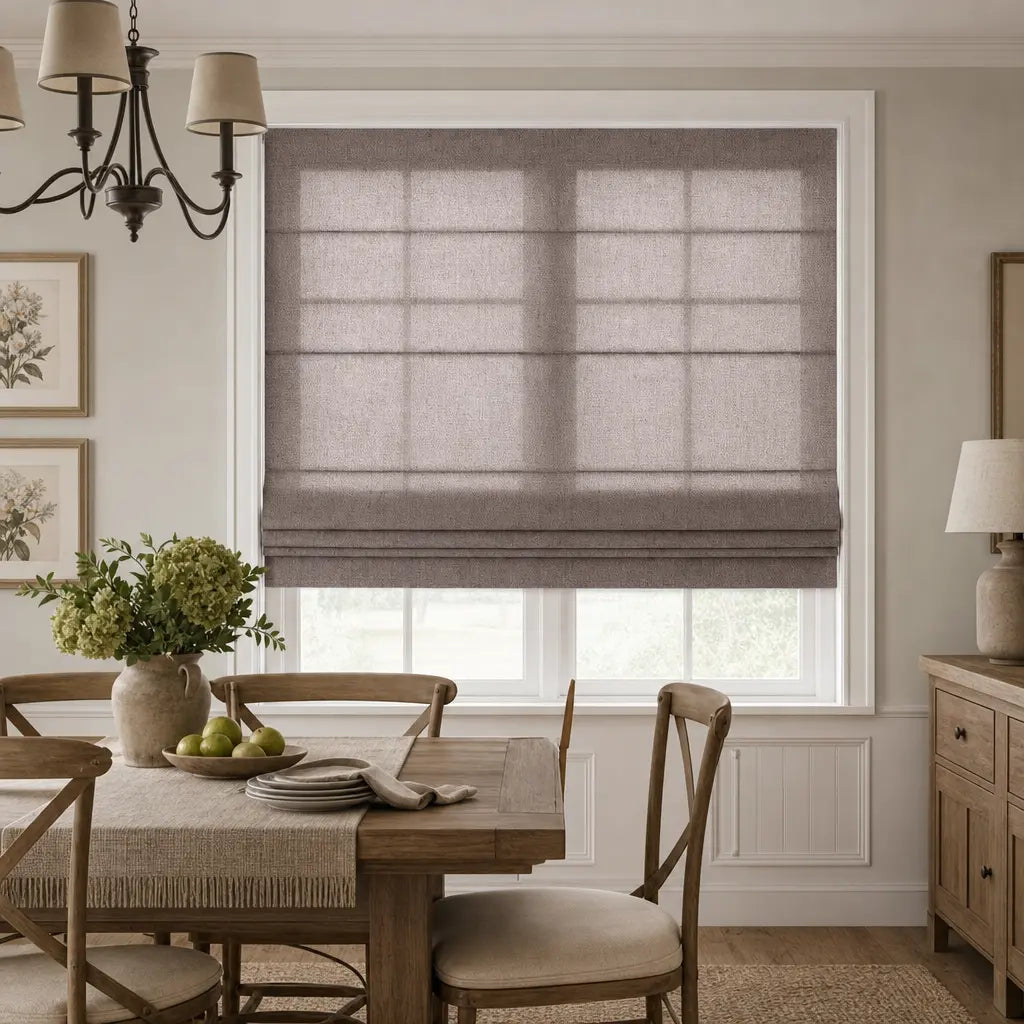 Custom Linen Blend Roman Shades – Semi-Blackout – color 1038-C15