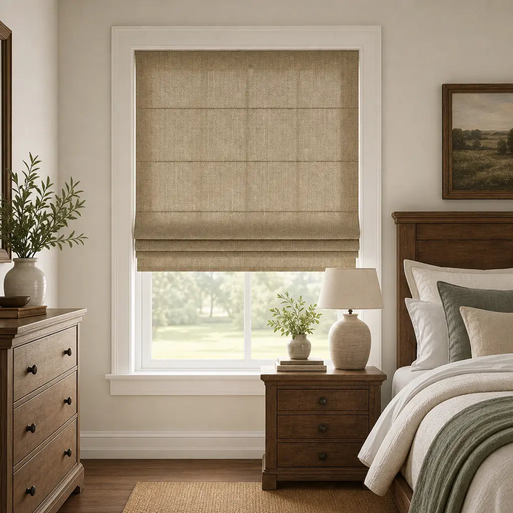 Custom Linen Blend Roman Shades – Semi-Blackout – color 1038-C20