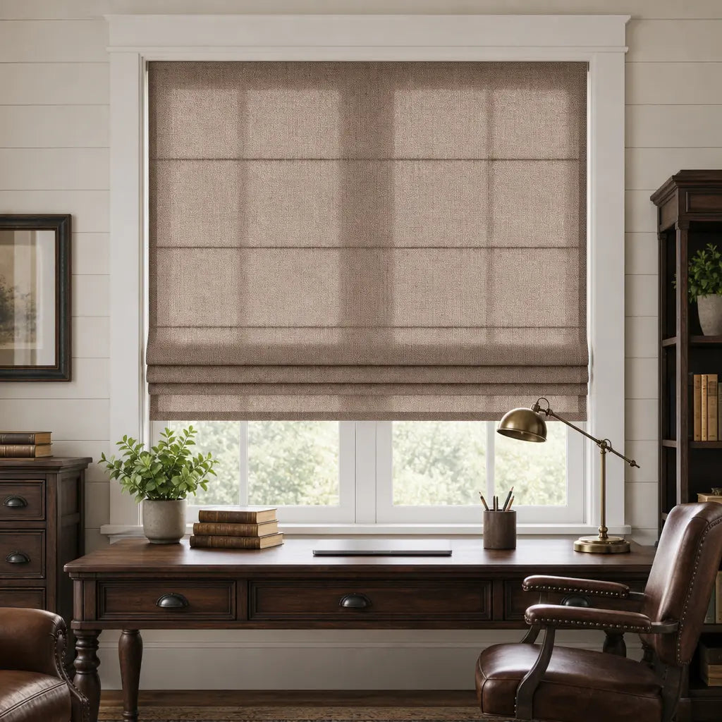 Custom Linen Blend Roman Shades – Semi-Blackout – color 1038-C21