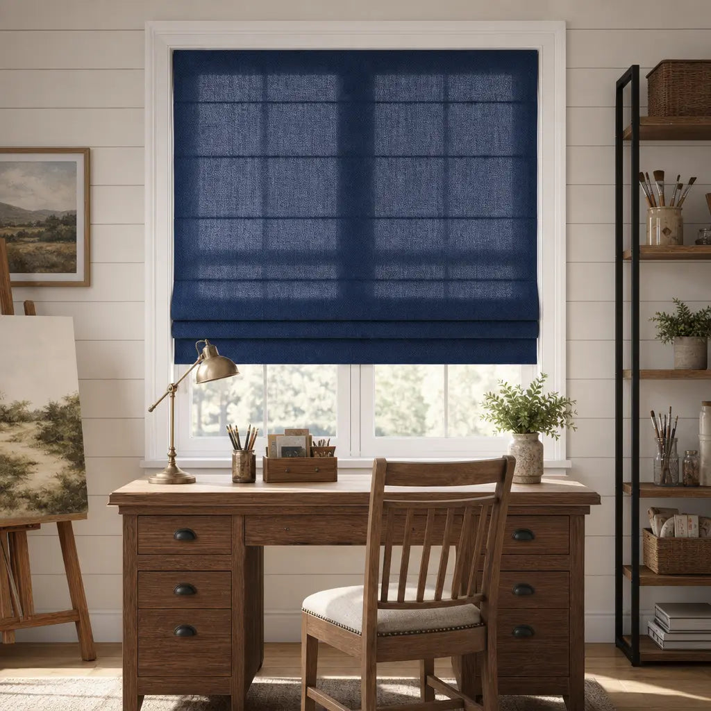 Custom Linen Blend Roman Shades – Semi-Blackout – color 1038-C28