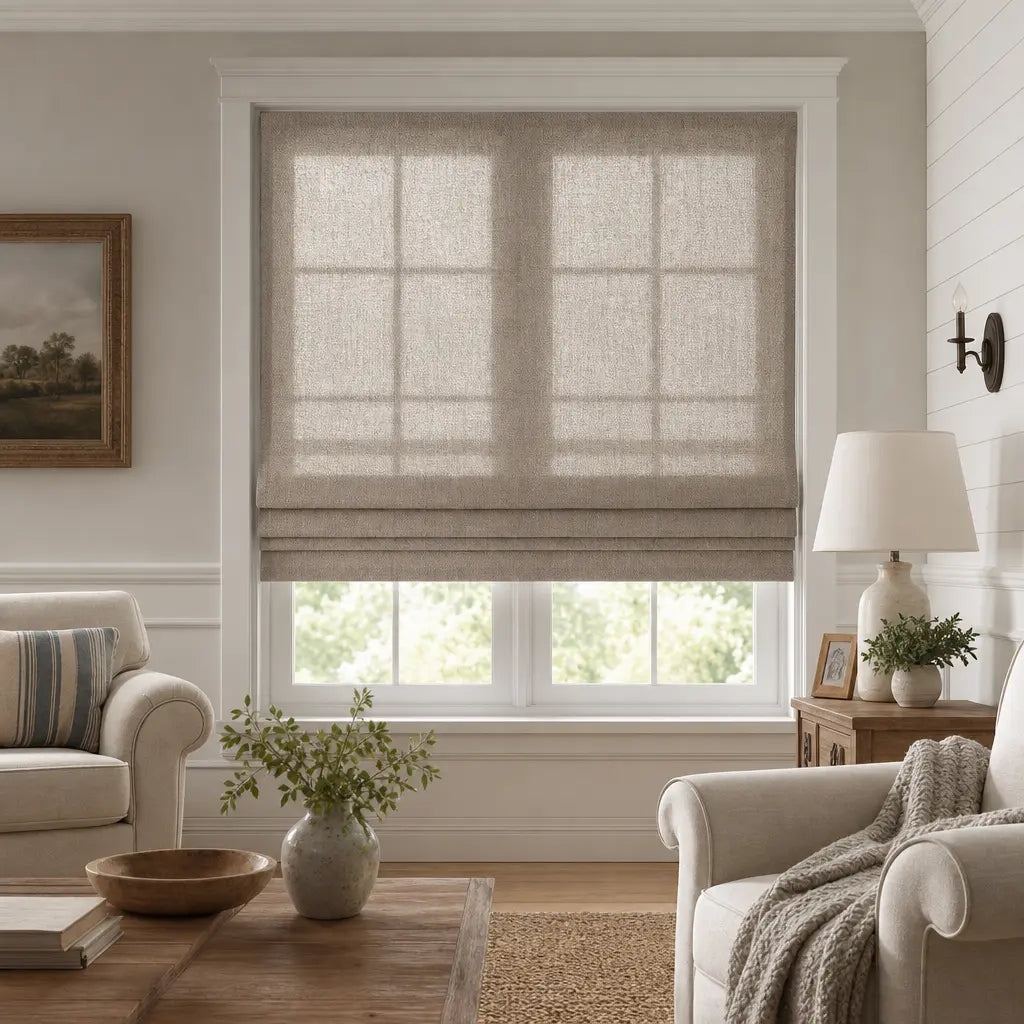 Custom Linen Blend Roman Shades – Light Filtering – color 1038-D06