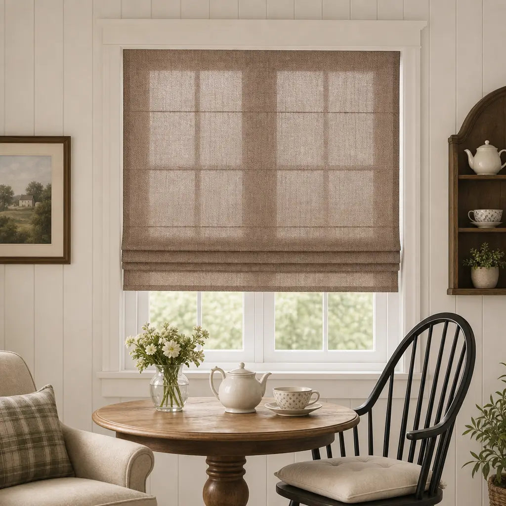 Custom Linen Blend Roman Shades – Light Filtering – color 1038-D21