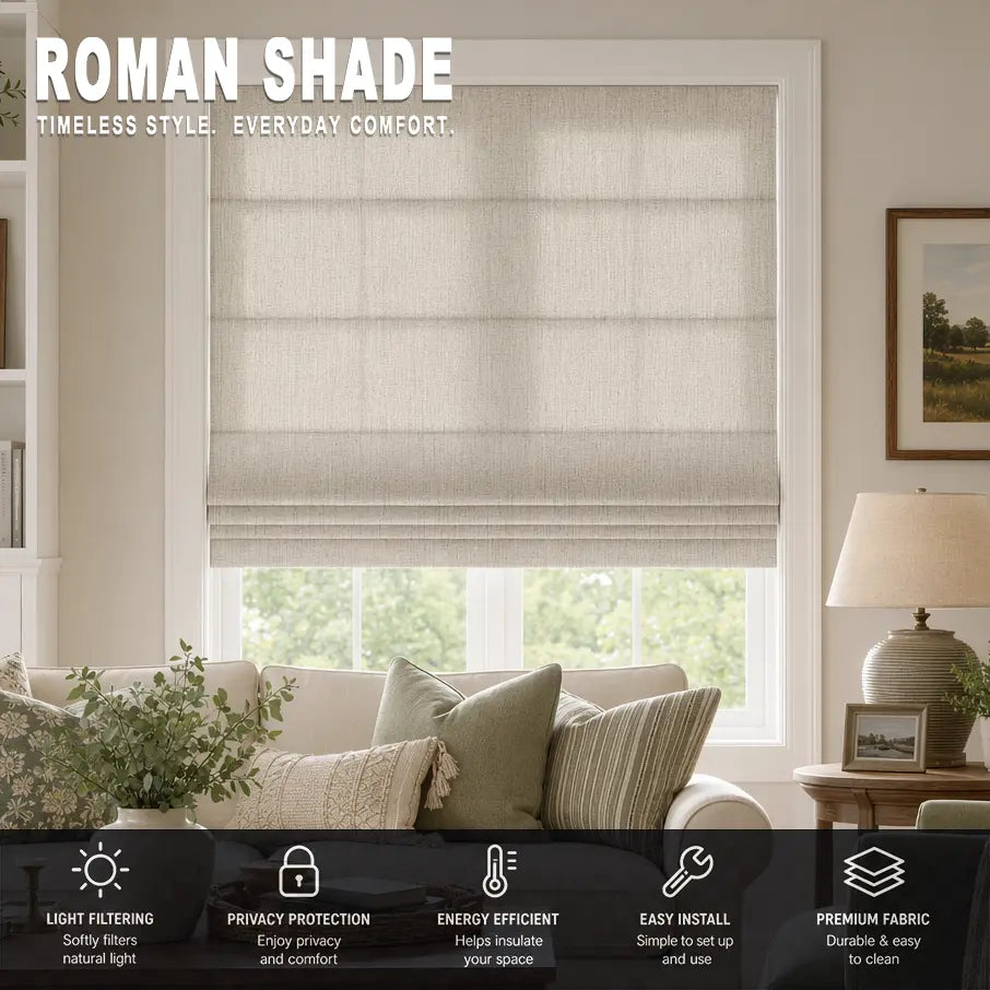 Custom Semi-Blackout Roman Shades – Soft Light & Privacy – color 1038F-02