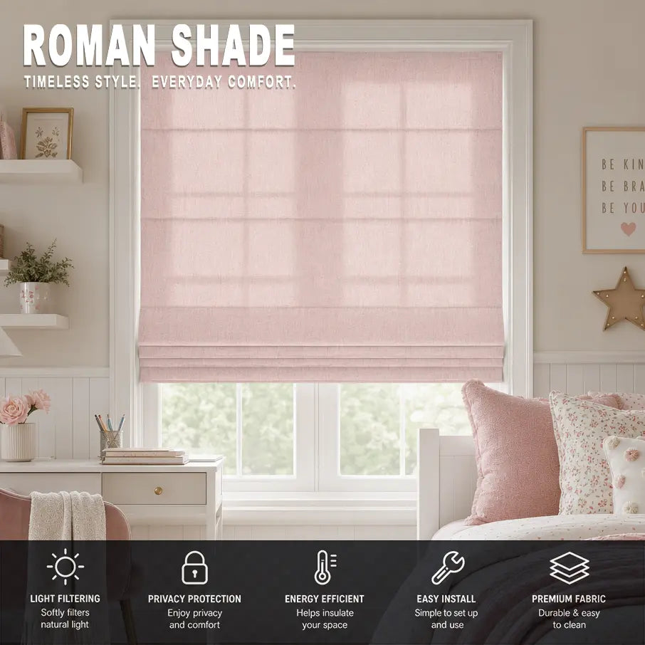 Custom Semi-Blackout Roman Shades – Soft Light & Privacy – color 1038F-03