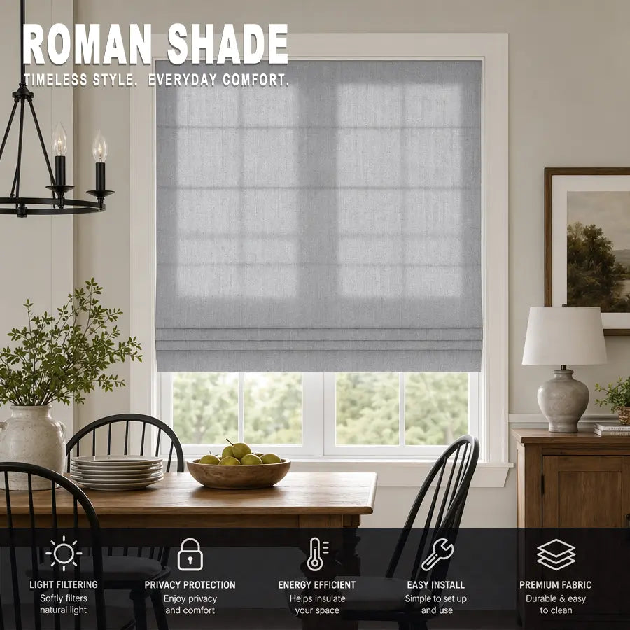Custom Semi-Blackout Roman Shades – Soft Light & Privacy – color 1038F-05