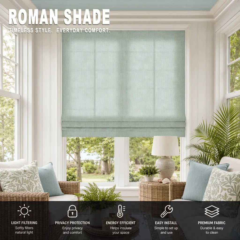 Custom Semi-Blackout Roman Shades – Soft Light & Privacy – color 1038F-08