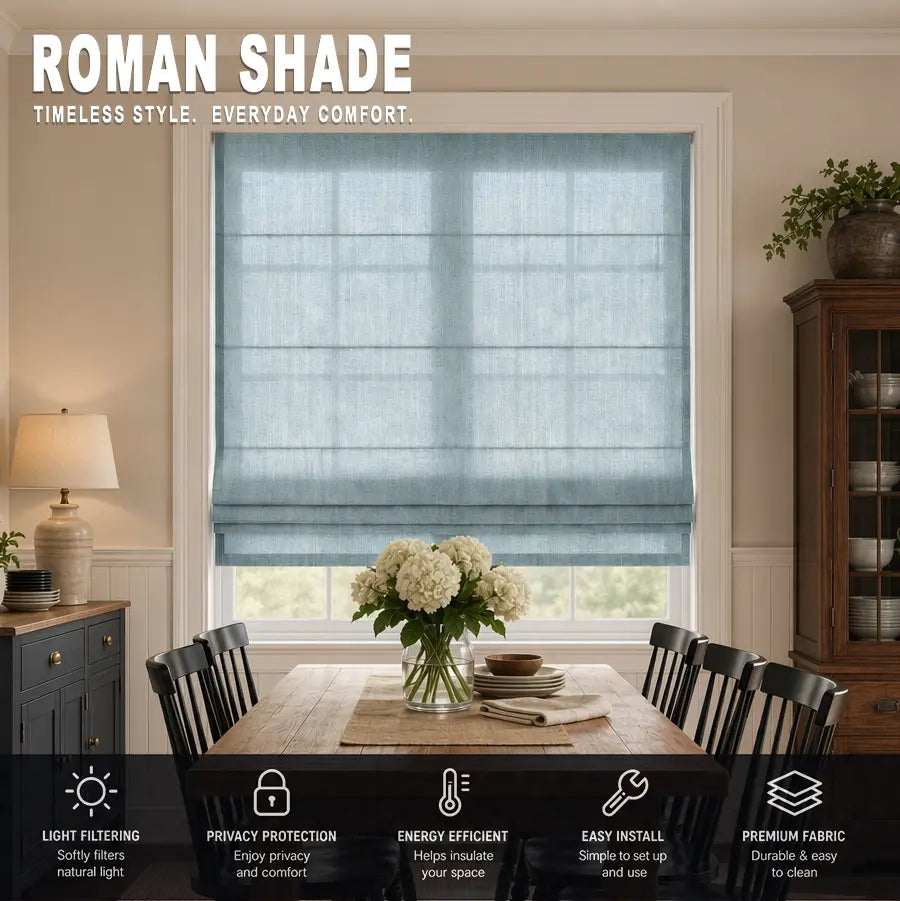 Custom Semi-Blackout Roman Shades – Soft Light & Privacy – color 1038F-09