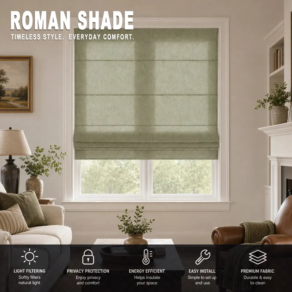 Custom Semi-Blackout Roman Shades – Soft Light & Privacy – color 1038F-11