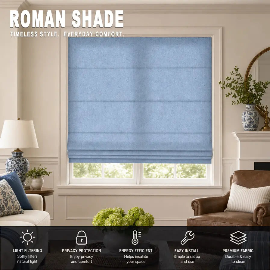 Custom Semi-Blackout Roman Shades – Soft Light & Privacy – color 1038F-12
