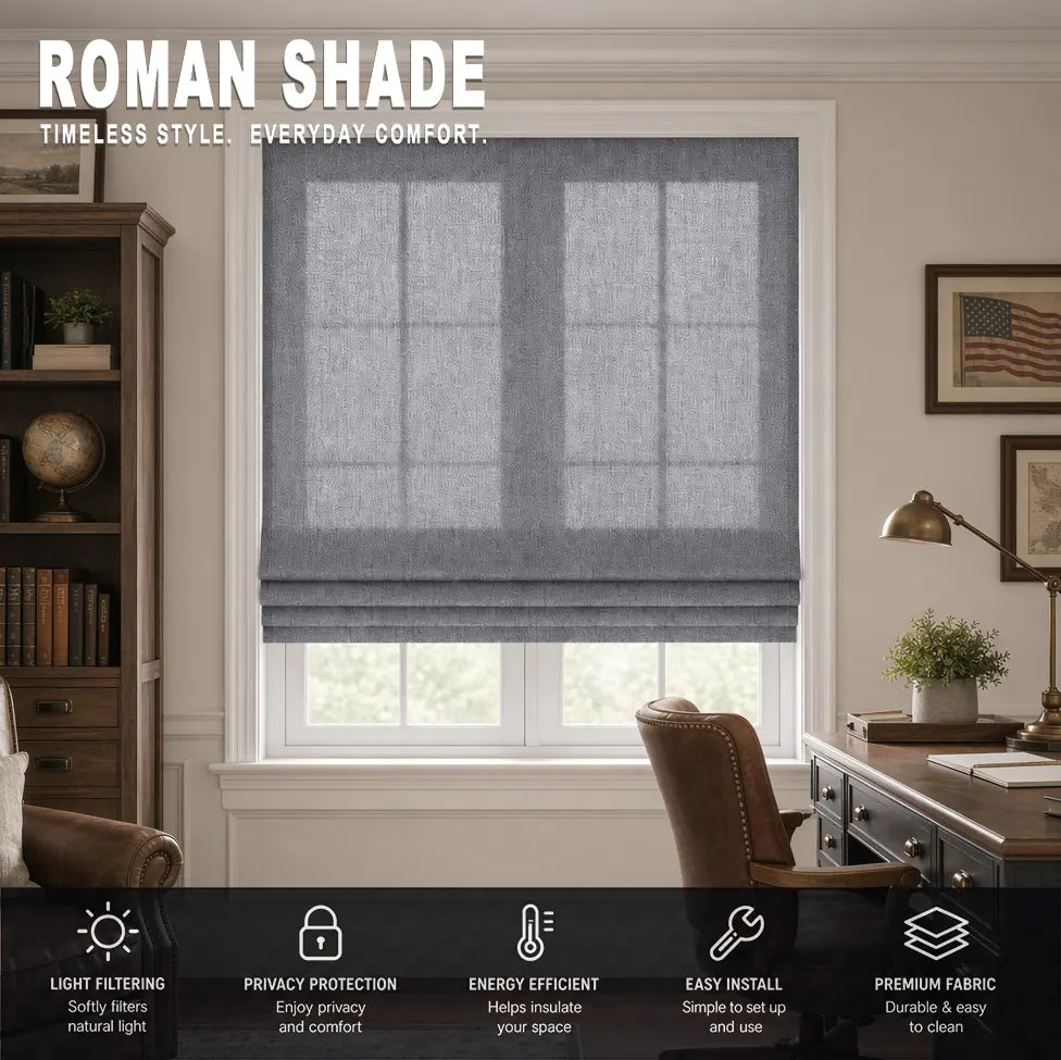 Custom Semi-Blackout Roman Shades – Soft Light & Privacy – color 1038F-14