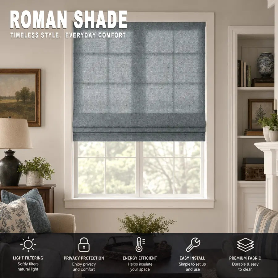 Custom Semi-Blackout Roman Shades – Soft Light & Privacy – color 1038F-16