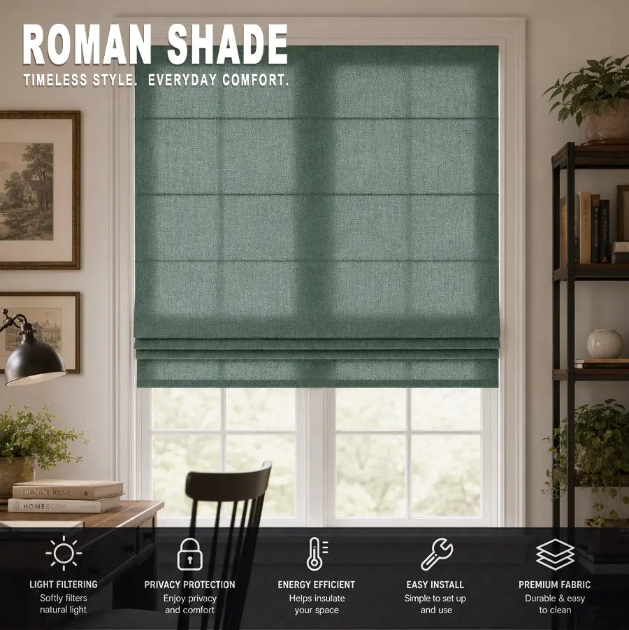 Custom Semi-Blackout Roman Shades – Soft Light & Privacy – color 1038F-17