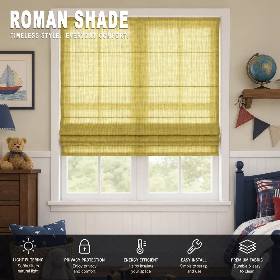Custom Semi-Blackout Roman Shades – Soft Light & Privacy – color 1038F-18