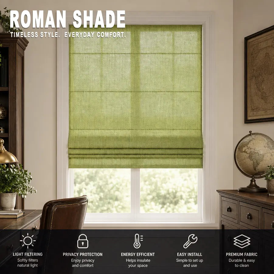 Custom Semi-Blackout Roman Shades – Soft Light & Privacy – color 1038F-19