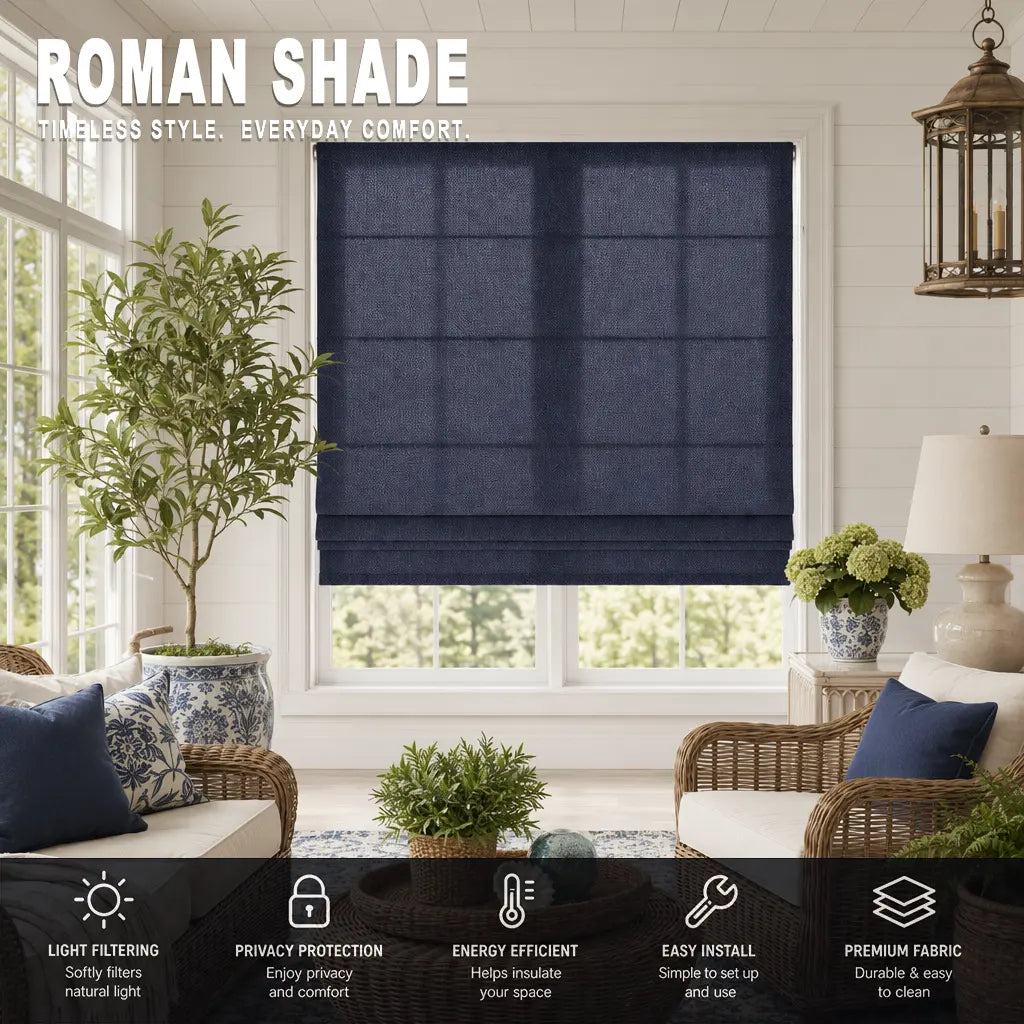 Custom Semi-Blackout Roman Shades – Soft Light & Privacy – color 1038F-27