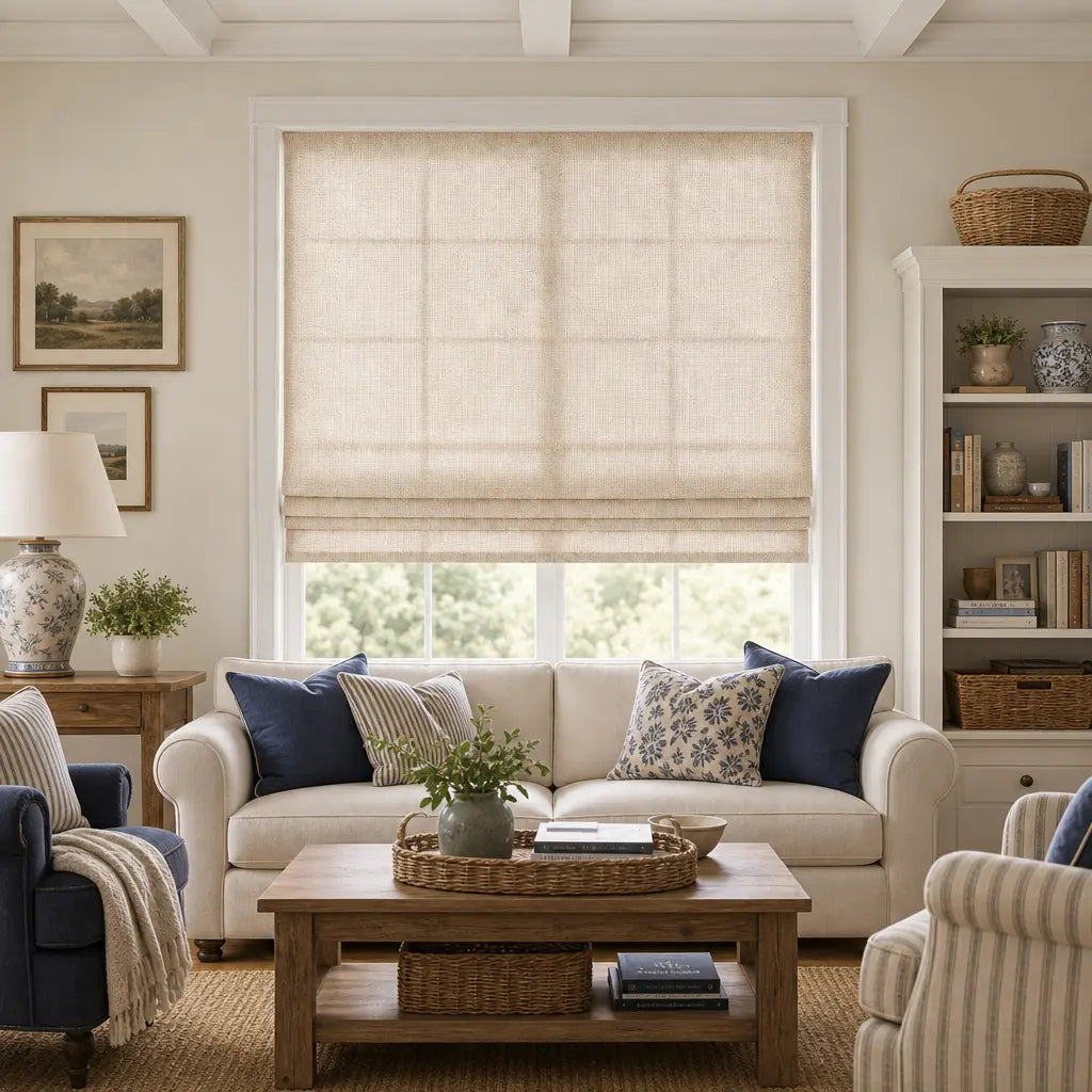 Custom Linen Blend Roman Shades – Semi-Blackout