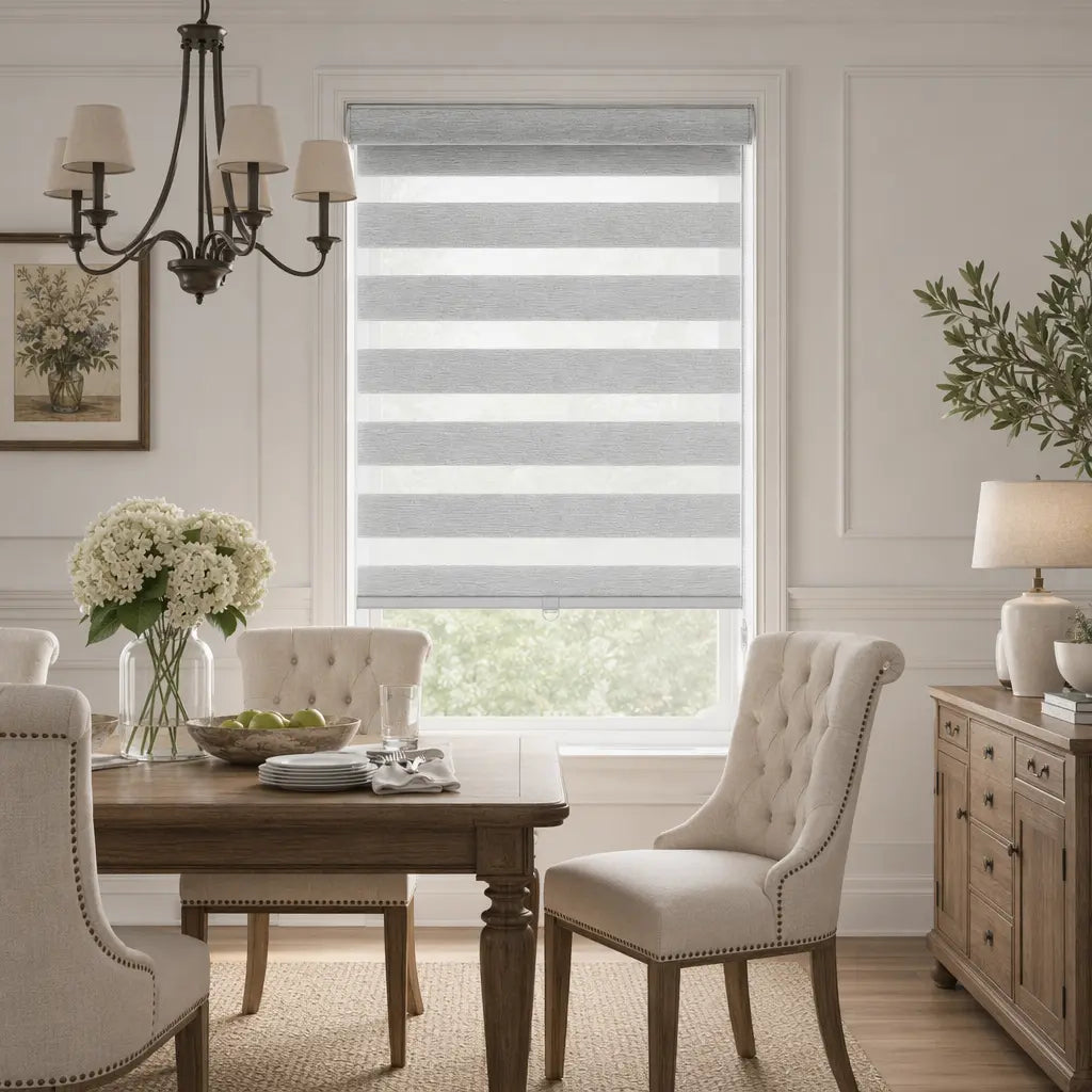 Custom Zebra Shades – Dual Layer Light Filtering – color OM11-3