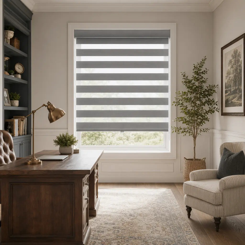 Custom Zebra Shades – Dual Layer Light Filtering – color OM11-4