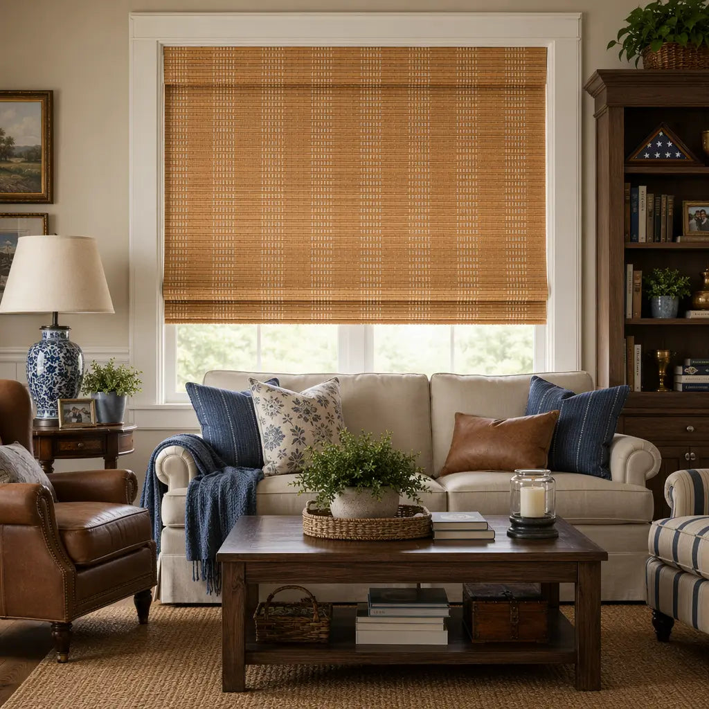 Custom Bamboo Shades – Handwoven Natural Wood – color OM12A-02