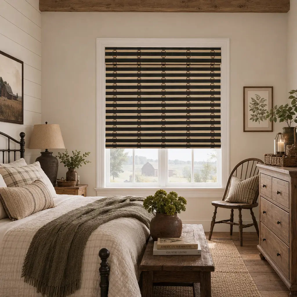 Custom Bamboo Shades – Natural Woven Light Filtering – color OM12B-01