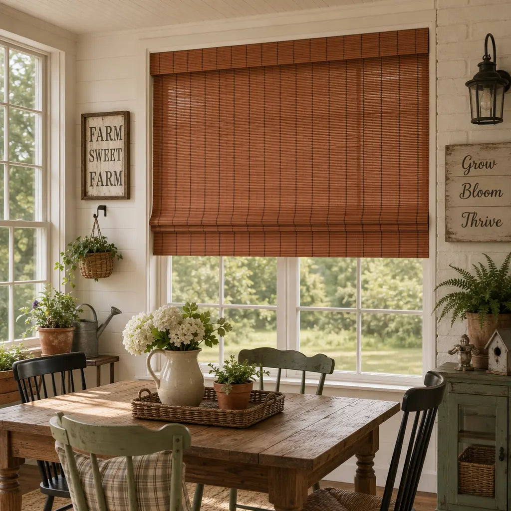Custom Bamboo Shades – Natural Woven Light Filtering – color OM12B-06