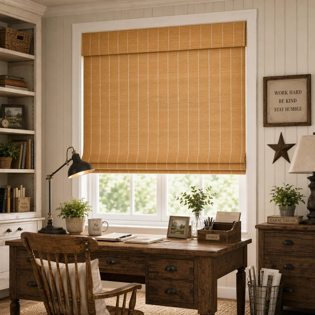 Custom Bamboo Shades – Natural Woven Light Filtering – color OM12B-08