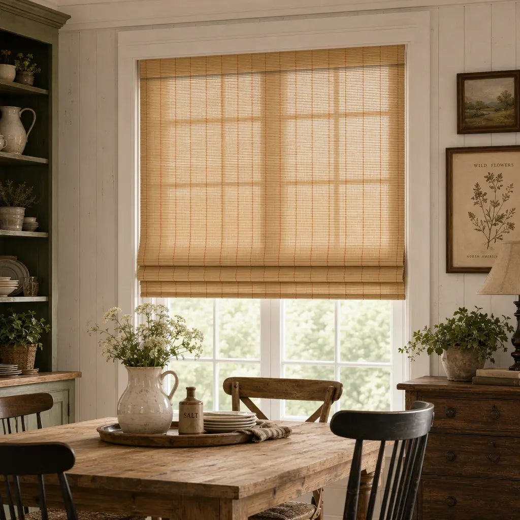 Custom Bamboo Shades – Natural Woven Light Filtering – color OM12B-10