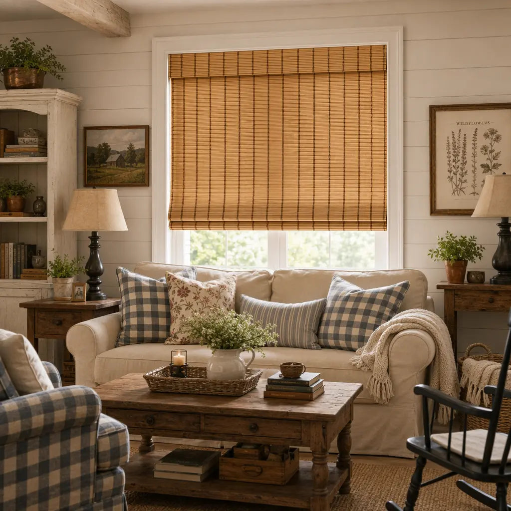 Custom Bamboo Shades – Natural Woven Light Filtering – color OM12B-11