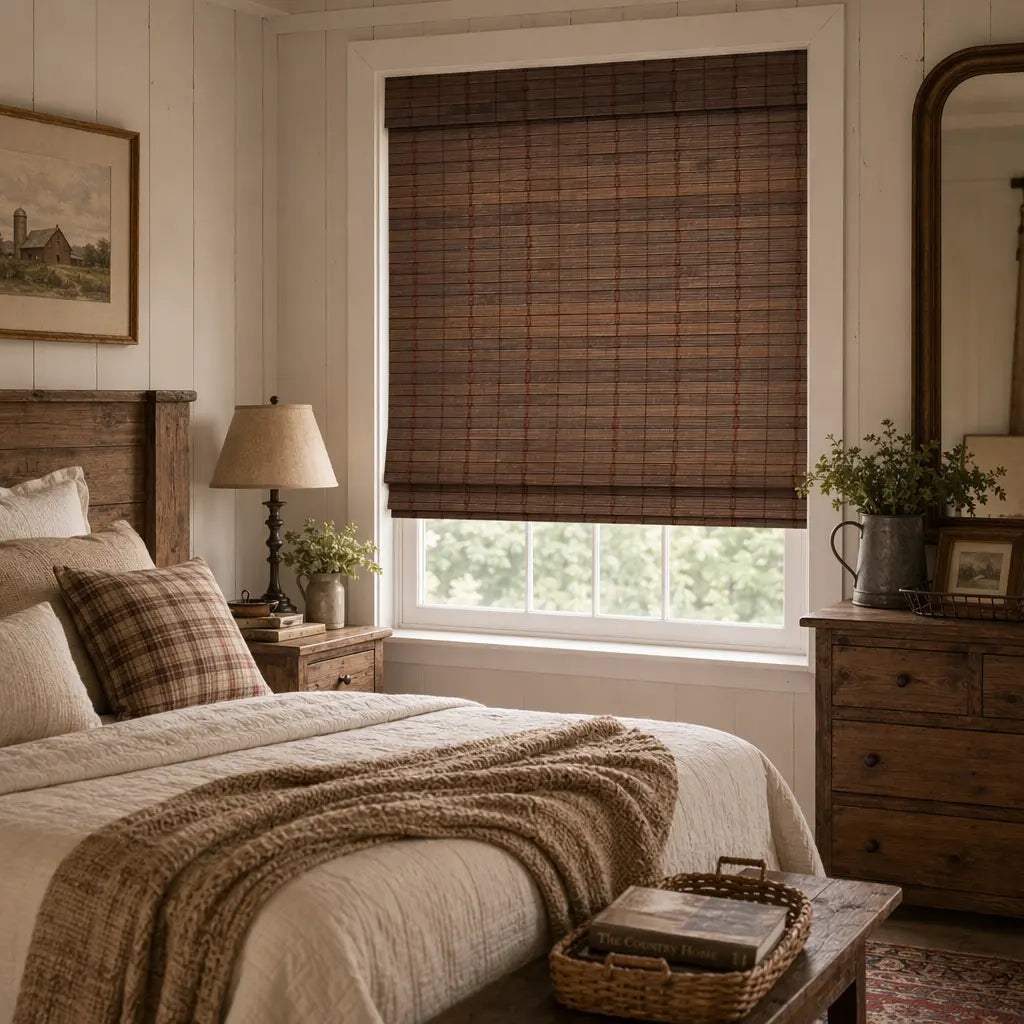 Custom Bamboo Shades – Natural Woven Light Filtering – color OM12B-12