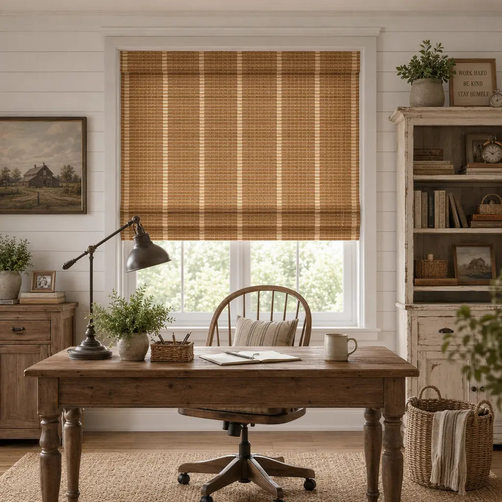 Custom Bamboo Shades – Handwoven Natural Wood – color OM12C-03