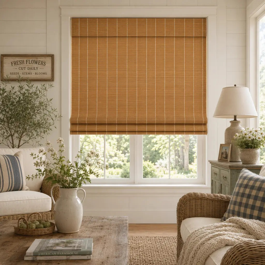 Custom Bamboo Shades – Natural Woven Light Filtering – color OM12C-08