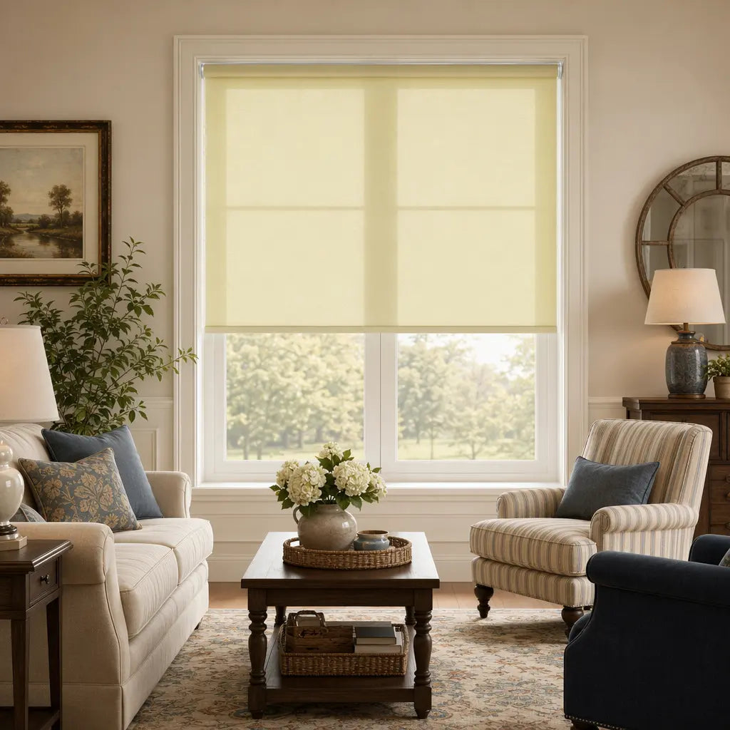 Custom Semi-Blackout Roller Shades – Soft Light & Privacy – color OM9A-03
