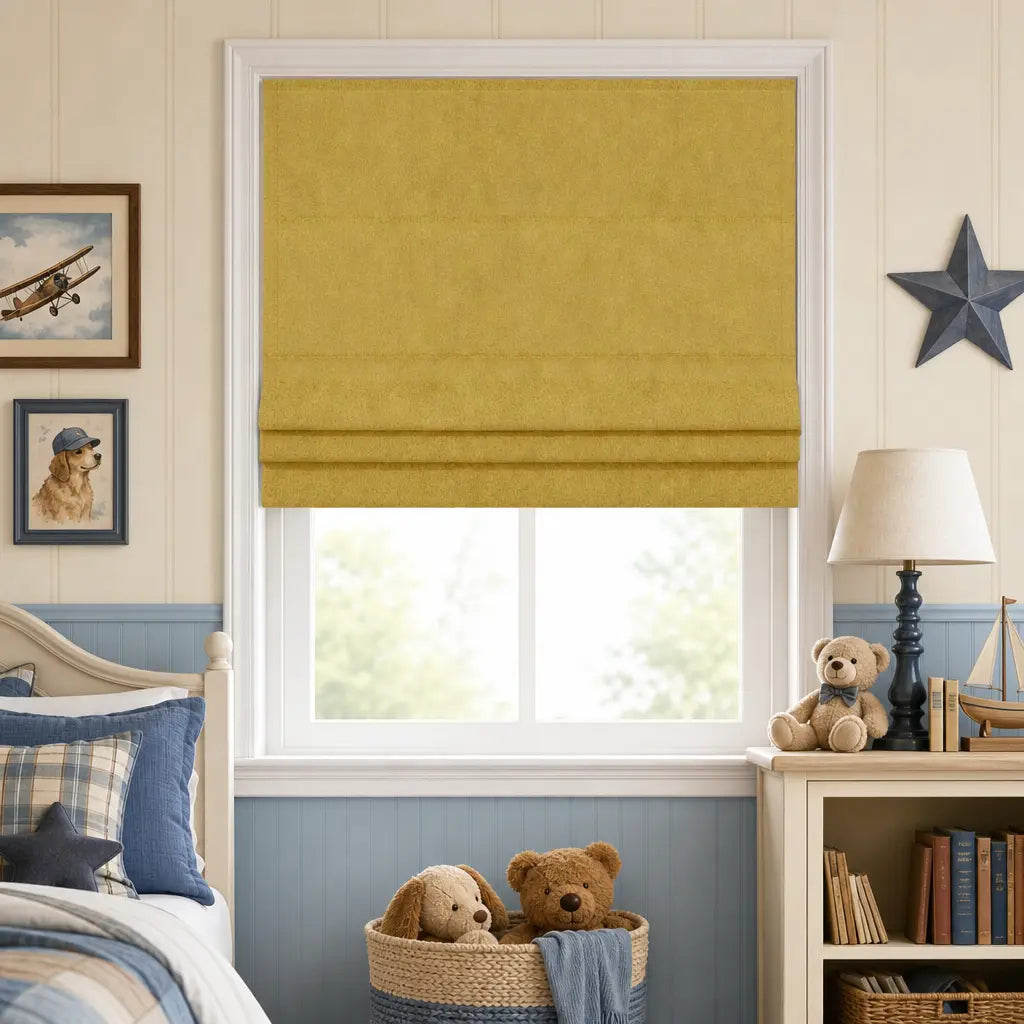 Custom Cordless Blackout Roman Shades for Bedrooms – color OY6-A02