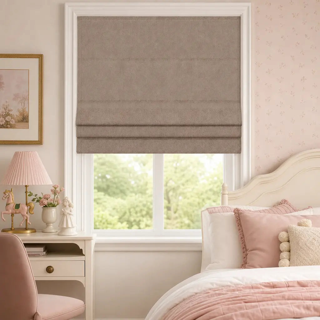 Custom Cordless Blackout Roman Shades for Bedrooms – color OY6-A07