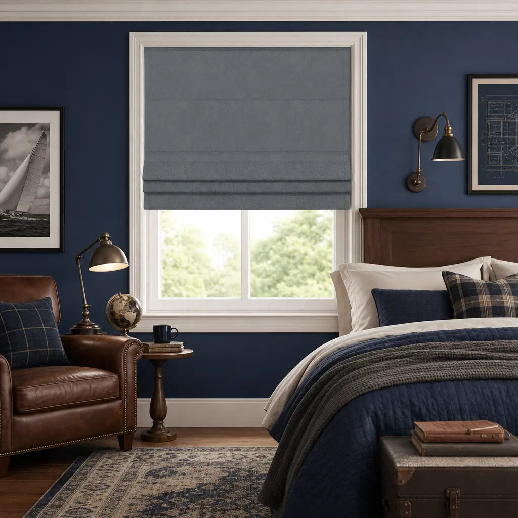 Custom Cordless Blackout Roman Shades for Bedrooms – color OY6-A13