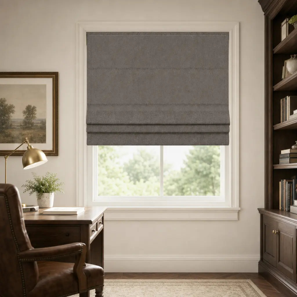 Custom Cordless Blackout Roman Shades for Bedrooms – color OY6-A15