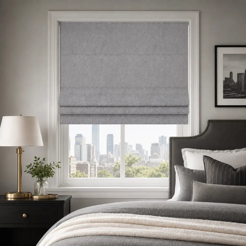 Custom Motorized Blackout Roman Shades – Smart Control – color OY6-C01