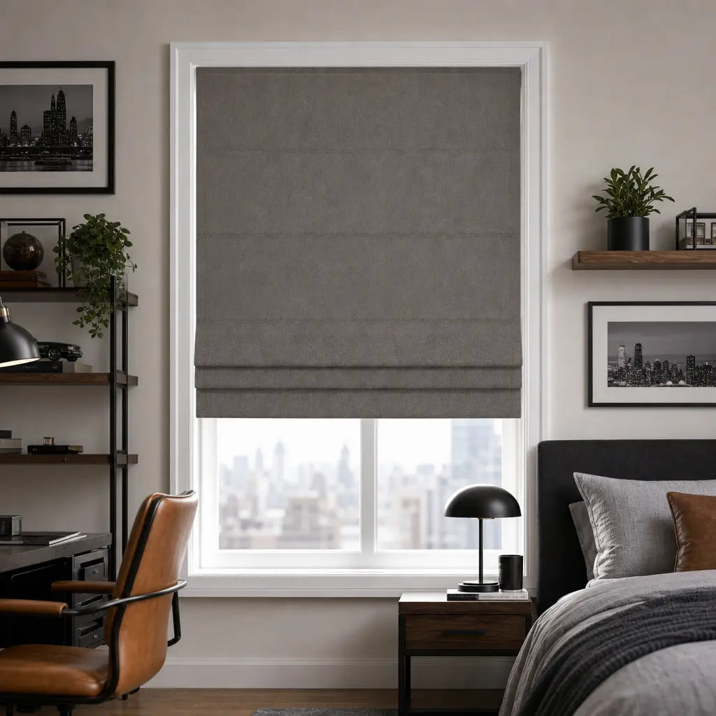 Custom Motorized Blackout Roman Shades – Smart Control – color OY6-C15