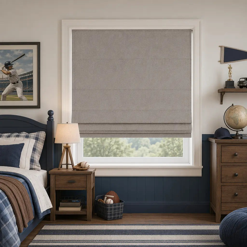 Custom Cordless Blackout Roman Shades for Nurseries – color OY6E-16